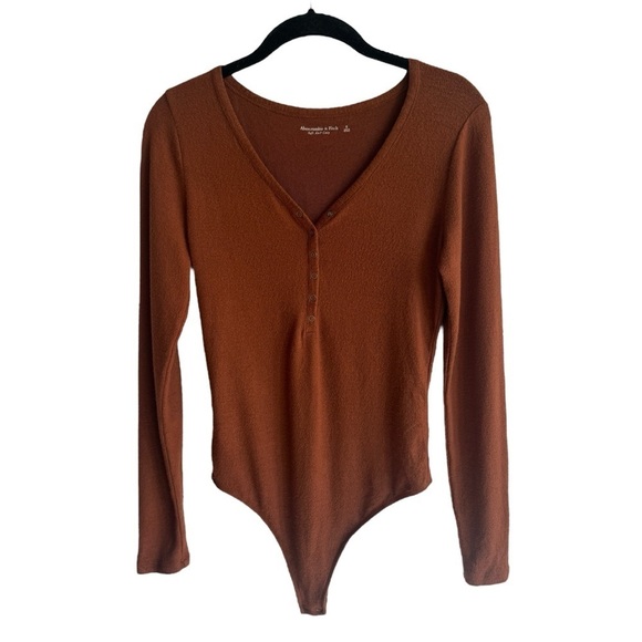 Abercrombie & Fitch Soft A&F Cozy Brown Henley Bodysuit, Size S - Picture 2 of 7